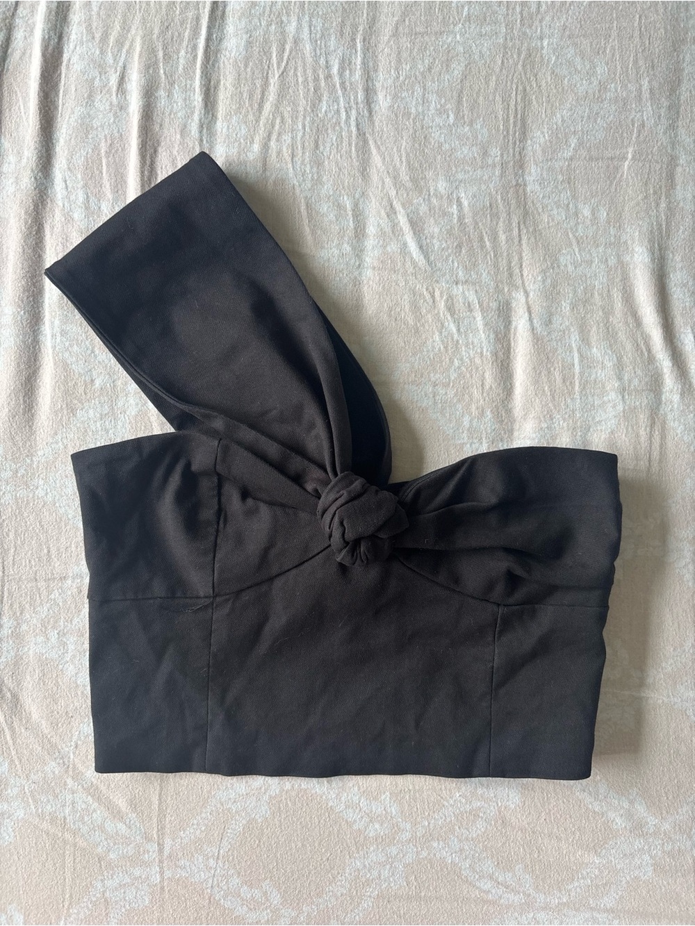 Zara Black One-Shoulder Knot Detail Crop Top